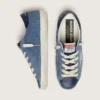 Super-Star para mujer en gamuza azul denim con estrella plateada brillante