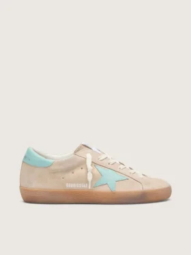 Super-Star para mujer en gamuza beige con estrella verde aguamarina