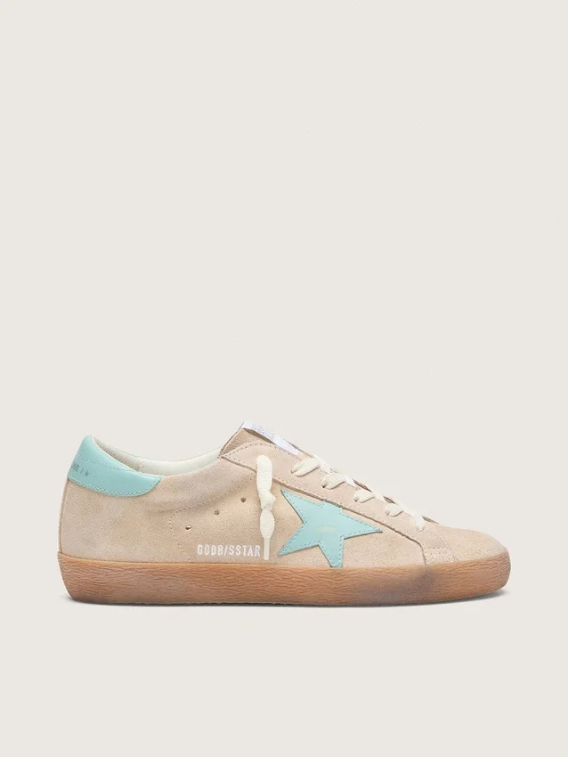 Super-Star para mujer en gamuza beige con estrella verde aguamarina