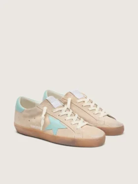 Super-Star para mujer en gamuza beige con estrella verde aguamarina