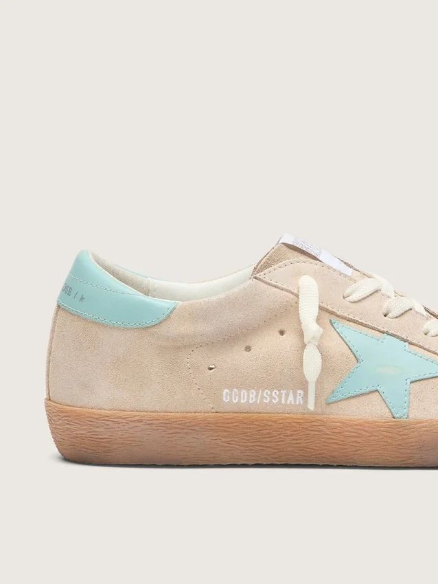 Super-Star para mujer en gamuza beige con estrella verde aguamarina