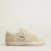Super-Star para mujer en gamuza beige con perlas y cristales Swarovski