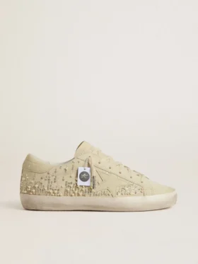 Super-Star para mujer en gamuza beige con perlas y cristales Swarovski
