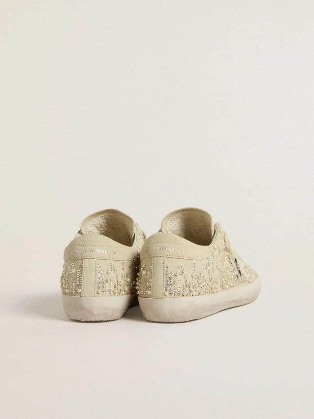 Super-Star para mujer en gamuza beige con perlas y cristales Swarovski