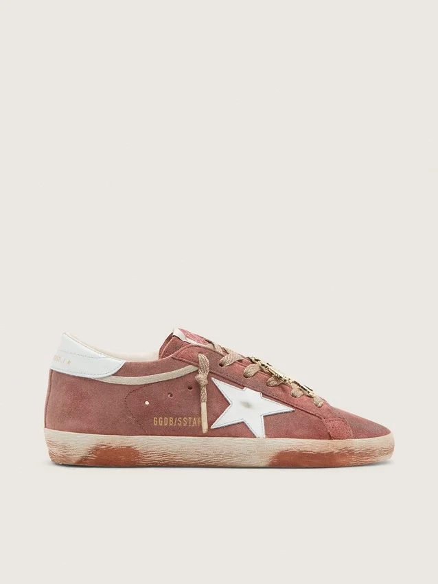 Super-Star para mujer en gamuza color óxido con estrella de cuero platino metalizado
