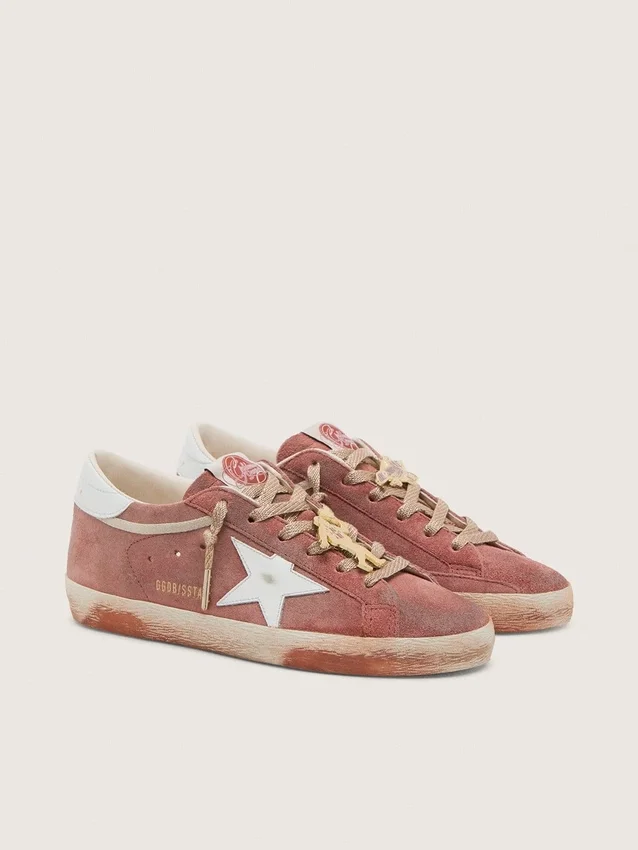 Super-Star para mujer en gamuza color óxido con estrella de cuero platino metalizado