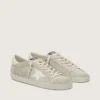 Super-Star para mujer en gamuza gris claro con estrella de cuero blanco