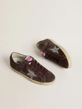 Super-Star para mujer en gamuza marrón con estrella plateada brillante