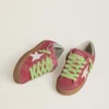 Super-Star para mujer en gamuza roja con estrella de cuero blanco y lengüeta de talón de cuero plateado