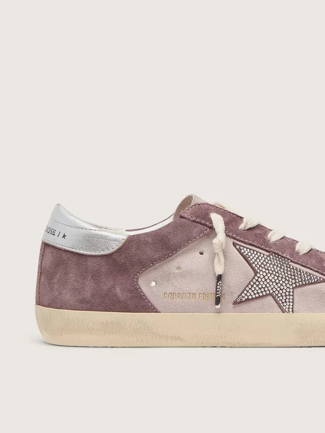 Super-Star para mujer en gamuza rosa pálido con estrella de gamuza y lengüeta del talón en platino