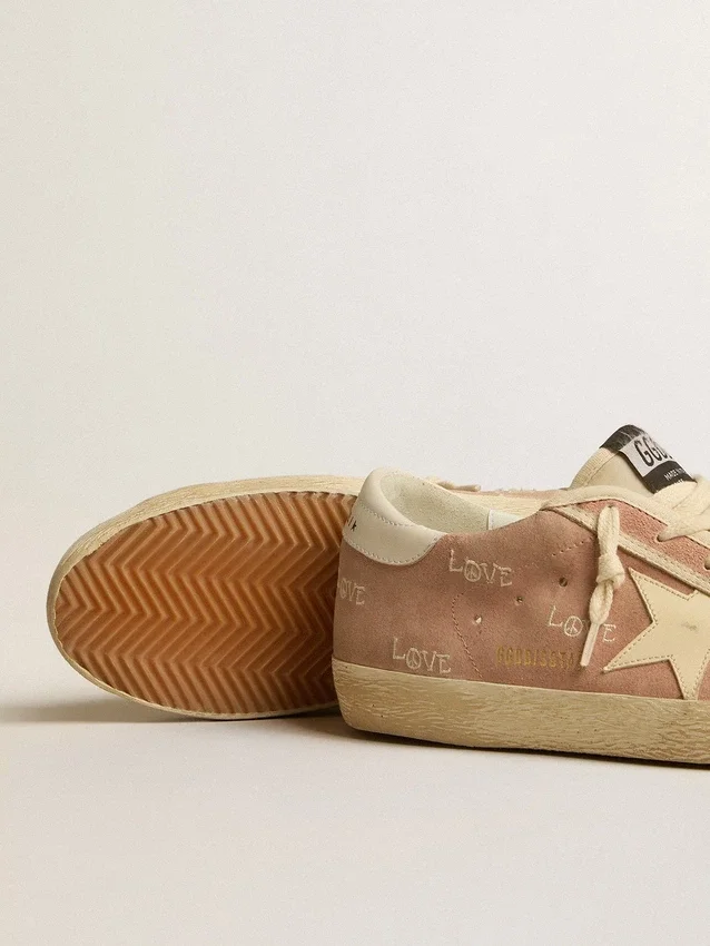 Super-Star para mujer en gamuza rosa polvo con estrella de cuero color crema