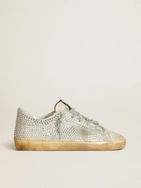 Super-Star para mujer en nubuck blanco envejecido con cristales Swarovski
