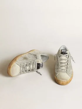 Super-Star para mujer en nubuck blanco envejecido con cristales Swarovski
