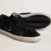 Super-Star para mujer en piel de potro negra con cristales Swarovski negros y estrella de gamuza negra