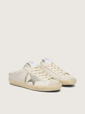 Super-Star Sabot para mujer en cuero blanco con estrella de Swarovski