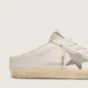 Super-Star Sabot para mujer en cuero blanco con estrella de Swarovski