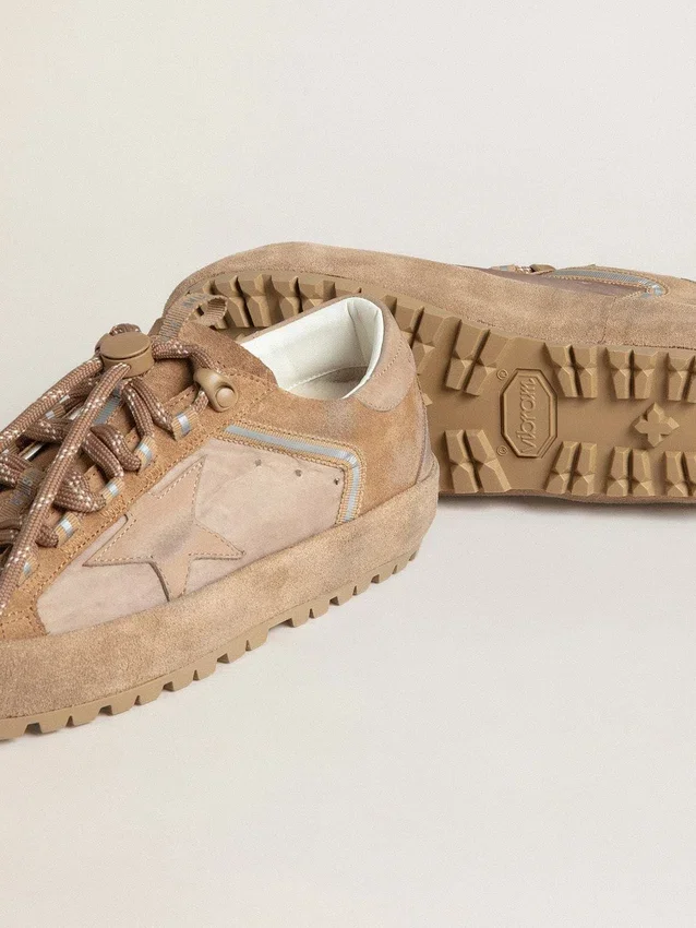Super-Star Ski para mujer en Dolmias y gamuza color caramelo con estrella y lengüeta del talón de nubuck marmolado