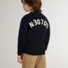 Suéter azul de cuello redondo para niños con letras «Golden» en la espalda