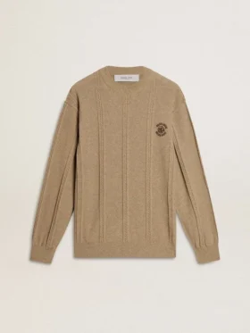 Suéter beige para hombre con logotipo bordado