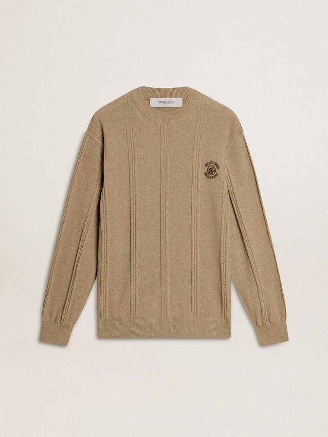 Suéter beige para hombre con logotipo bordado