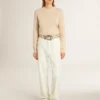 Suéter beige para mujer con letras «Golden» en la espalda