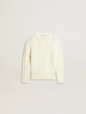 Suéter blanco de lana para niñas con perlas