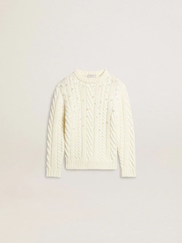 Suéter blanco de lana para niñas con perlas
