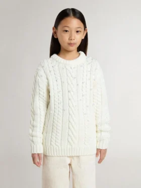 Suéter blanco de lana para niñas con perlas