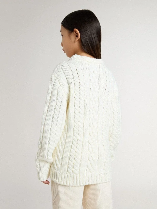Suéter blanco de lana para niñas con perlas
