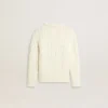 Suéter blanco de lana para niñas con perlas