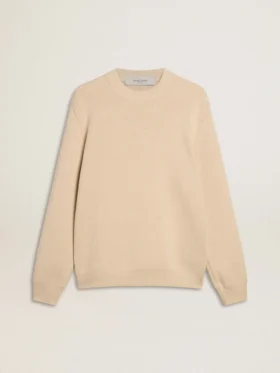Suéter de cuello redondo beige para hombre con letras «Golden» en la espalda