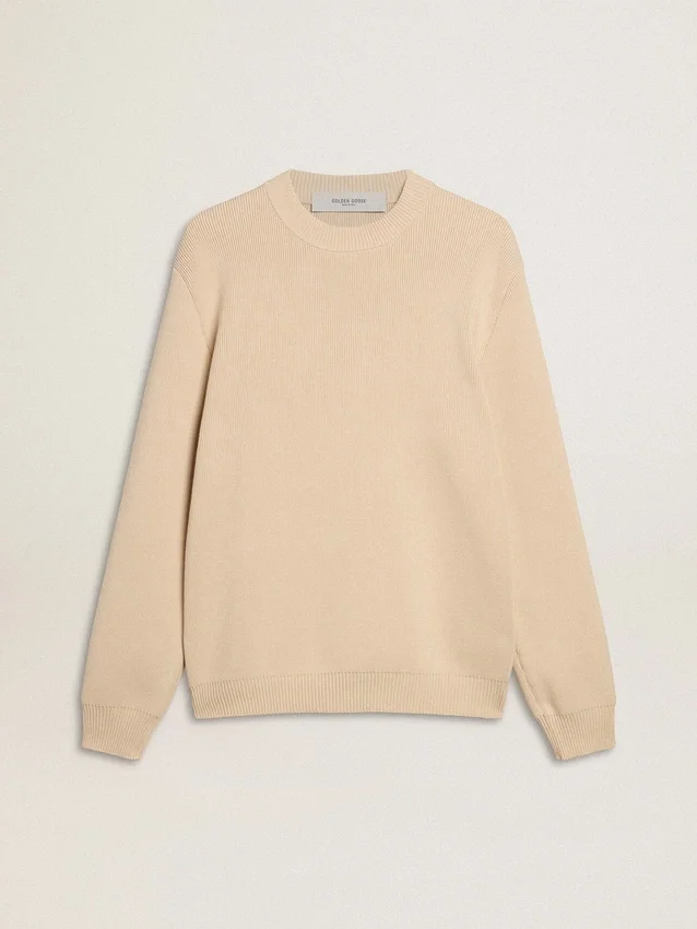 Suéter de cuello redondo beige para hombre con letras «Golden» en la espalda