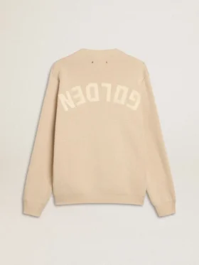 Suéter de cuello redondo beige para hombre con letras «Golden» en la espalda