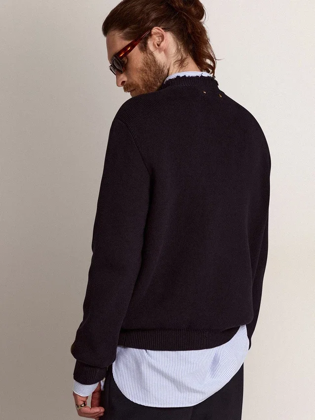 Suéter de cuello redondo para hombre en algodón azul oscuro