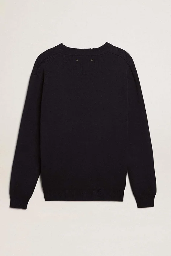 Suéter de cuello redondo para hombre en algodón azul oscuro