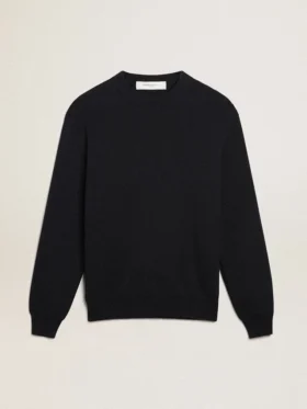 Suéter de cuello redondo para hombre en algodón azul oscuro con logotipo