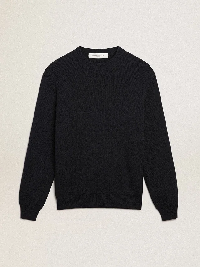 Suéter de cuello redondo para hombre en algodón azul oscuro con logotipo