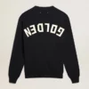 Suéter de cuello redondo para hombre en algodón azul oscuro con logotipo