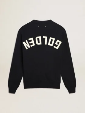 Suéter de cuello redondo para hombre en algodón azul oscuro con logotipo