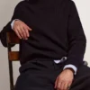 Suéter de cuello redondo para hombre en algodón azul oscuro con logotipo
