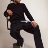 Suéter de cuello redondo para hombre en algodón azul oscuro con logotipo