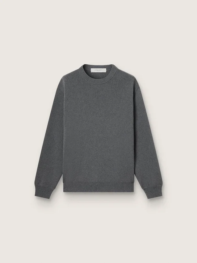 Suéter de cuello redondo para hombre en algodón gris oscuro con logotipo en la espalda