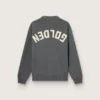 Suéter de cuello redondo para hombre en algodón gris oscuro con logotipo en la espalda