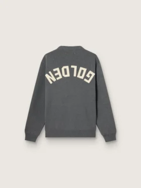 Suéter de cuello redondo para hombre en algodón gris oscuro con logotipo en la espalda
