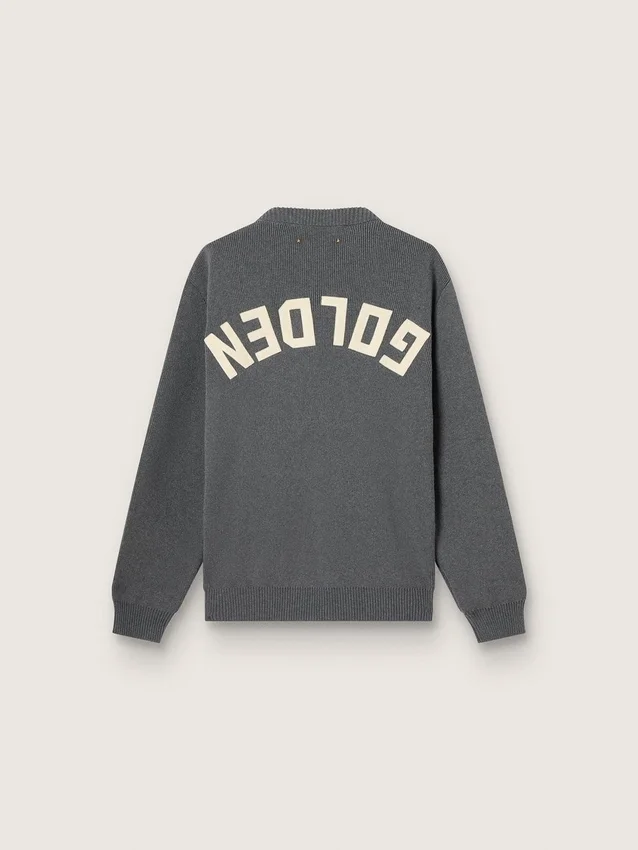 Suéter de cuello redondo para hombre en algodón gris oscuro con logotipo en la espalda