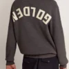 Suéter de cuello redondo para hombre en algodón gris oscuro con logotipo en la espalda
