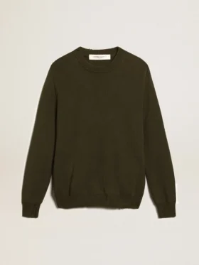 Suéter de cuello redondo para hombre en algodón verde militar