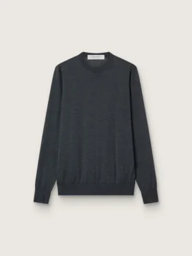 Suéter de cuello redondo para hombre en lana gris oscuro jaspeada