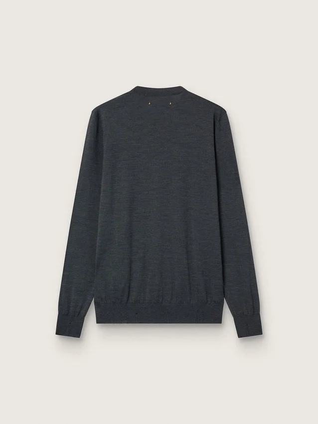 Suéter de cuello redondo para hombre en lana gris oscuro jaspeada