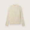 Suéter de cuello redondo para hombre en lana merino blanca con cristales por toda la prenda